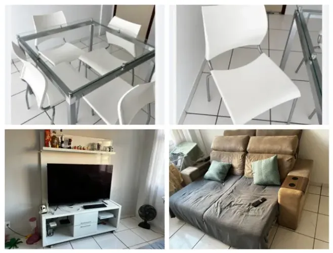 Sala + Cama de Casal Euro Colchões completa com Bau e Cabeceira
