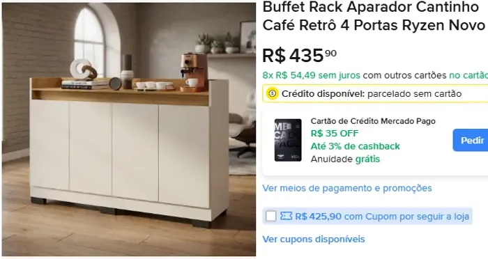 Buffet Rack Aparador Cantinho Café Retrô 4 Portas Ryzen - Saldo