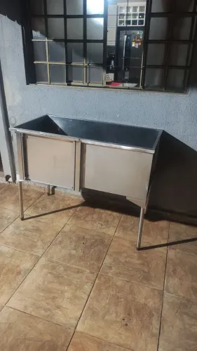 Banheira 100% Aço Inox para banho e tosa com rampa