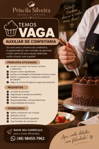 Vaga Auxiliar de confeitaria cafeteria