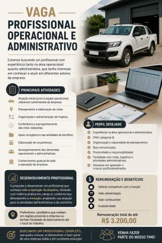 VAGA - PROFISSIONAL OPERACIONAL E ADMINISTRATIVO