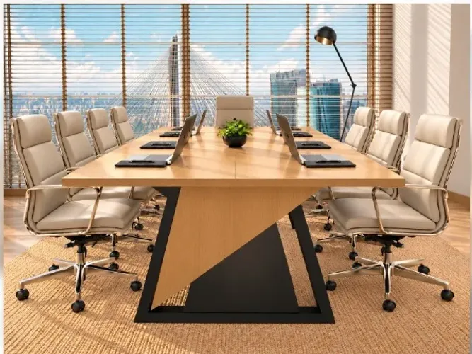 Mesa de Reunião Wing Gold. 8 Tomadas. L260cm x P130cm x A74cm. Via WhatsApp