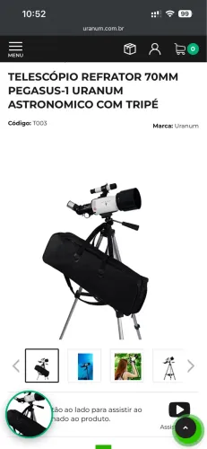 Telescópio Refrator 70mm Pegasus-1 Uranum Astronômico Tripé Cor Branco