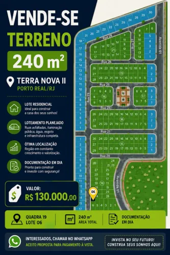 ? TERRENO À VENDA - TERRA NOVA II | PORTO REAL/RJ Excelente oportunidade 