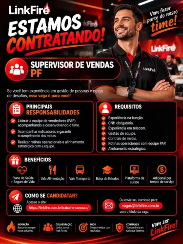 Vaga supervisor de vendas Telecom Pessoa fisica