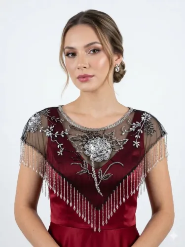 Pelerine em tule bordado artesanal luxo