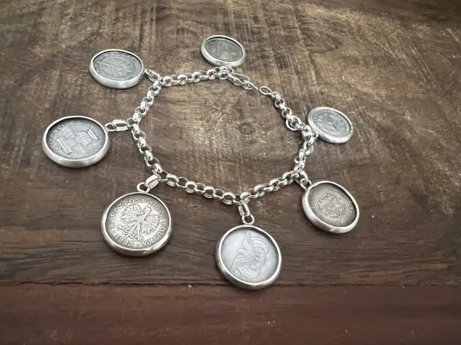 Pulseira Cigana de 7 Moedas em Prata 925 (Elo Português)