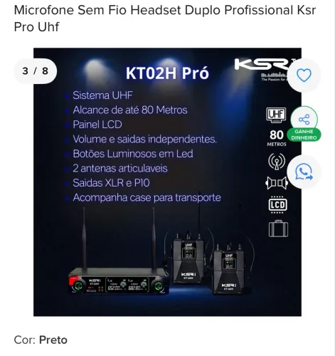 Microfone Sem Fio Headset Duplo Profissional Ksr Pro Uhf