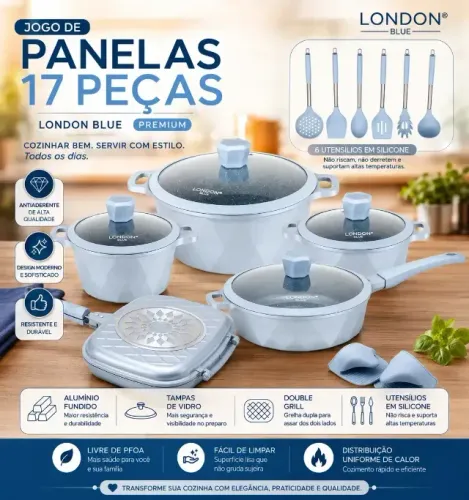 Jogo De Panelas Antiaderente Com 17 Peças London Bluish Azul clip-icon Jogo De Panelas