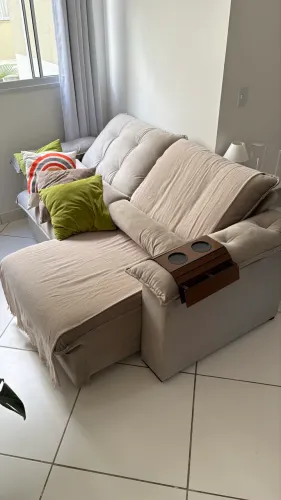 Sofá Retrátil Suede Bege Novo Embaixador