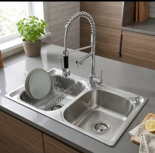 Kit Cuba Dupla Gourmet Aço Inox com acessórios78x43cm + Torneira Gourmet