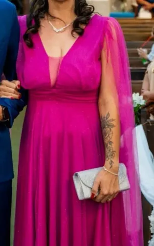 Vestido de festa madrinha rosa fúcsia
