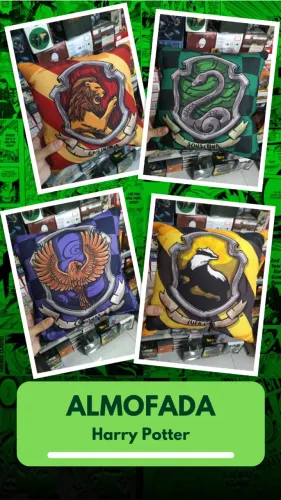 Almofada Harry Potter Casas - NerdDog Store - Grifinória Sonserina Lufa-Lufa Corvinal
