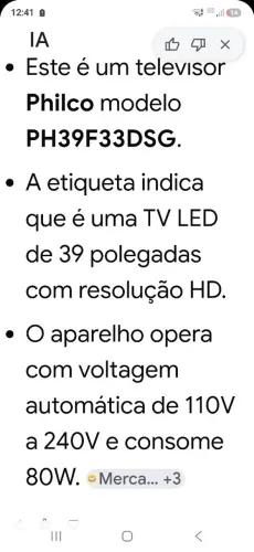 Vendo TV Plilco 39 polegadas, funcionando porém com pequeno defeito.