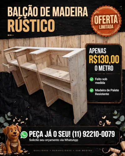 Balcão de pallet VALOR DO METRO para lanchonete açaí sorveteria pizzaria adega barbearia