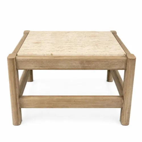 MESA DE CANTO EM MADEIRA MACIÇA E TRAVERTINO