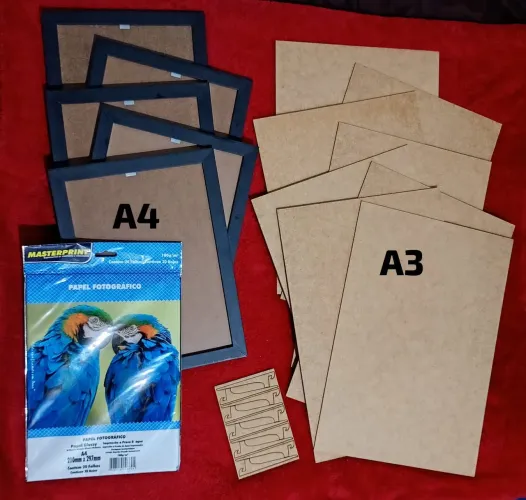 5 Quadros c/ Papel Fotográfico + 8 Placas MDF c/ 5 pézinhos