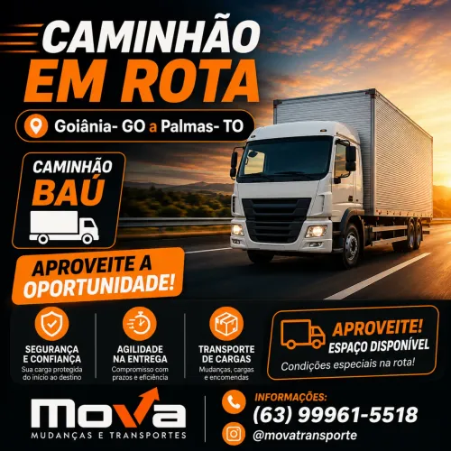 Frete Retorno Goiânia a Palmas- TO