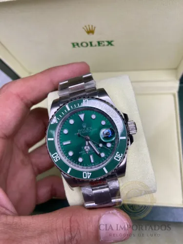 Relógio Rolex Submariner Premium Prata com Mostrador Verde Bezel Verde Automático