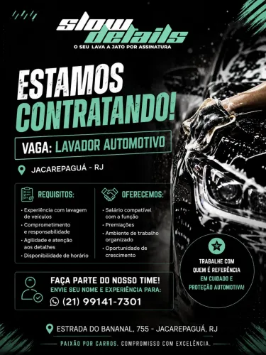 Vaga para lavador automotivo em Jacarepaguá 