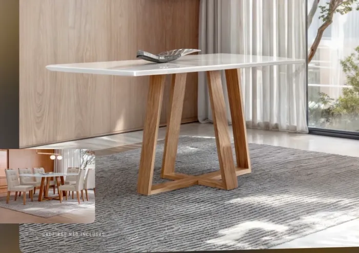 Mesa de jantar tampo laca e vidro 1,60x0,90