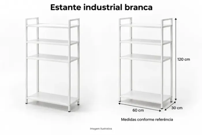 Estante Industrial Branca com 4 Prateleiras Multiuso