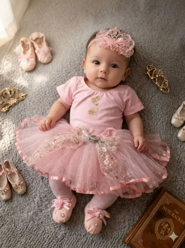 Kit ballet bebê luxo mesversário( tutu, sapatilha, coroa, meia e collant)