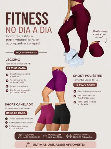 Leggings e shorts poliéster e canelado