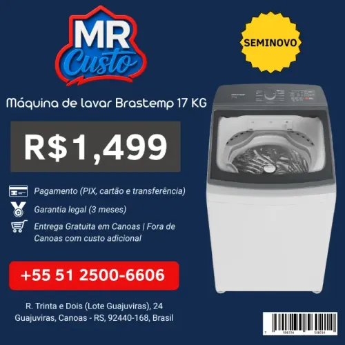 Máquina de Lavar Brastemp 17kg Seminova | Revisada, com Garantia e Frete Grátis | MR Custo