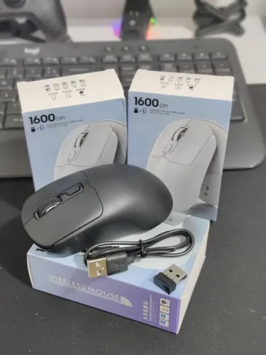 Mouse Recarregável Sem Fio Dongle 2.4GHz + Bluetooth 5.2 + Com Fio Tipo C 