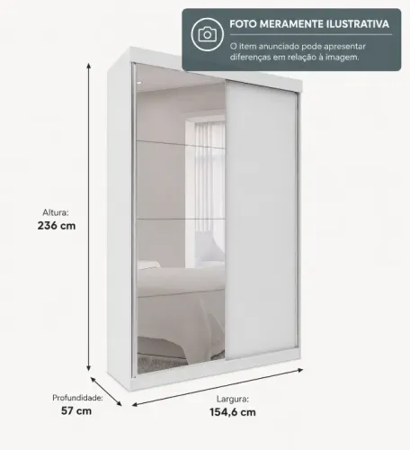 Roupeiro com portas de correr, espelho, gavetas e ótimo espaço interno