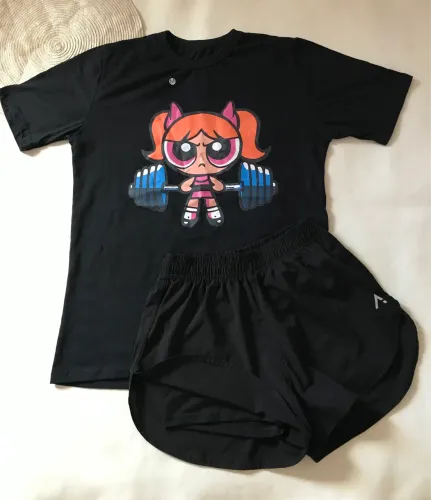 Max T-shirt algodao +short duplo feminino