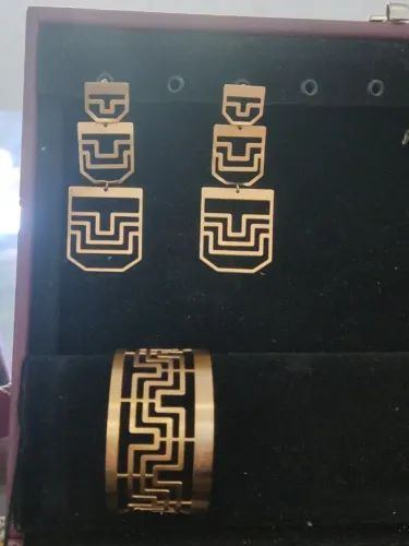 Conjunto Rommanel Original - Bracelete e Brinco Geométrico
