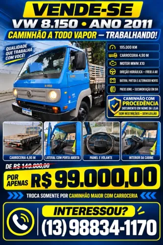 Caminhão vw 8150 -2011- CARROCERIA  4MTS PREÇO PARA IR EMBORA R$ 99.900,00