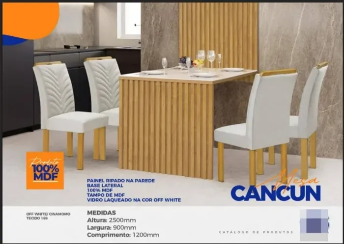 Mesa De Luxo Cancun C/Detalhe Ripado 100% MDF Cinamomo Off White