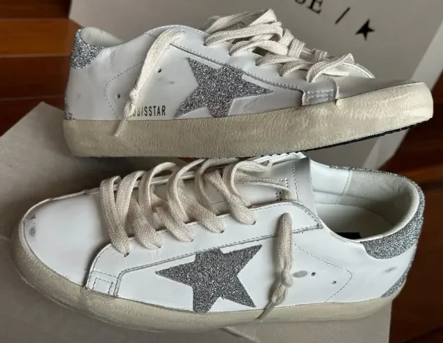 TÊNIS GOLDEN GOOSE SUPER-STAR | LEATHER UPPER CRYSTAL STAR HEELAND SPUR | TAMANHO 36BR