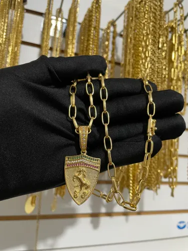 Corrente Masculina Grossa Moeda Antiga Banhada A Ouro