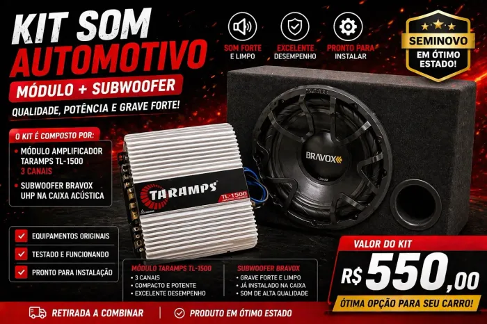 Kit Som Automotivo - Módulo Taramps TL-1500 + Subwoofer Bravox na Caixa