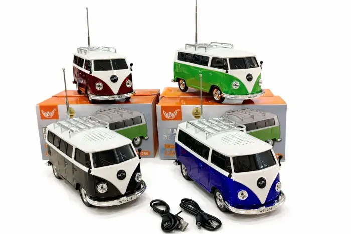 Caixinha som formato carro kombi Bluetooth fm