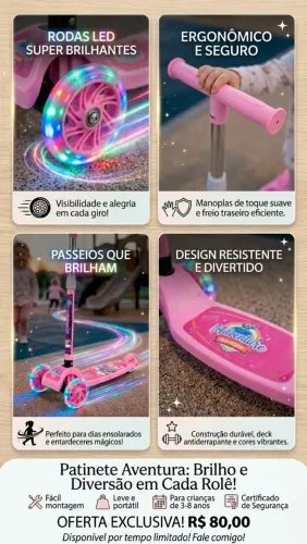 Oportunidade:Patinete Infantil 3 rodinhas com luzes