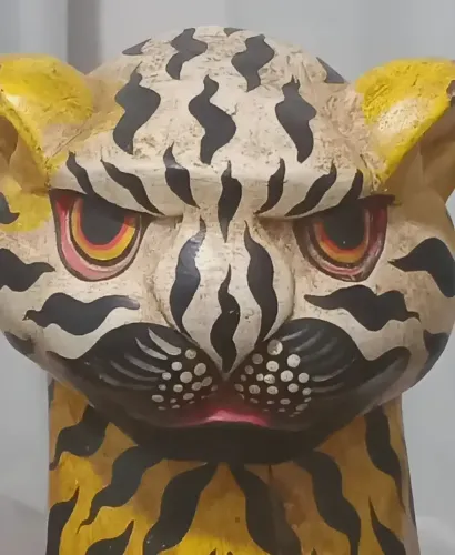 Escultura Gato Tigre Em Madeira Bali Indonésia Vintage