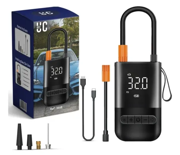 Compressor de Ar Portátil Recarregável UC40+ Digital para Carro Moto e Bicicleta 
