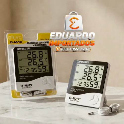 Termo Higrômetro Digital B-MAX com Sensor Externo - Medidor de Temperatura e Umidade