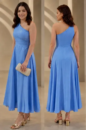 Vestido azul , não amassa , seminovo ideal festa missa composto e chic 