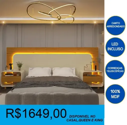 Cabeceira innova com luz de led reforçada - compre hoje e receba em até 72h