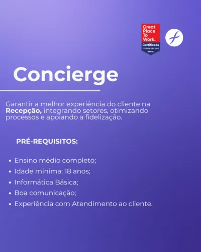 Concierge (Recepção) - Meio período manhã