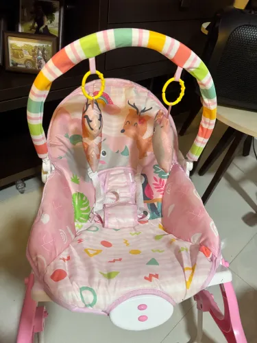 Cadeirinha De Balanço Repouseira Musical Baby Style Cor Rosa Happy Rino