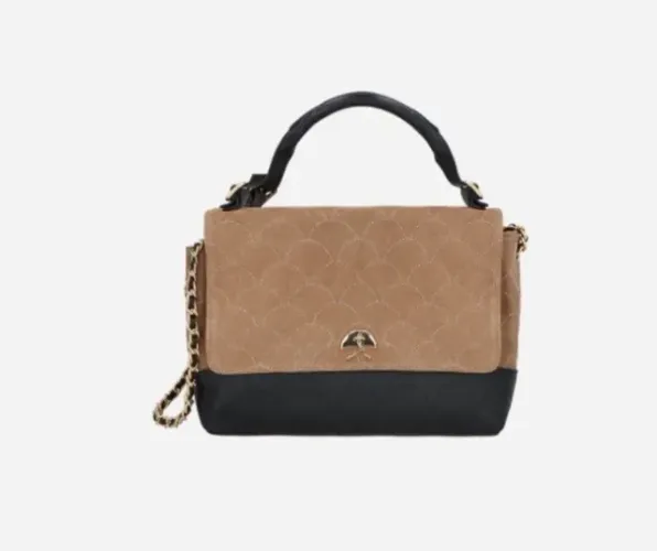 bolsa média em couro preto e camurça bege fendi