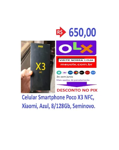 Celular Smartphone Xiaomi Poco X3 NFC 128GB / 8GB RAM Azul - Seminovo