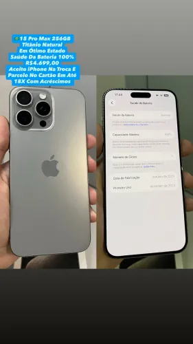 iPhone 15 Pro Max 256GB Cinza Natural | Usado 